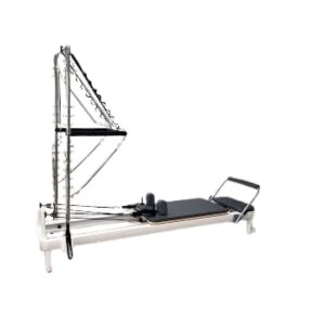 White Pilates Reformer with Half Trapeze Tower (Oak Wood)